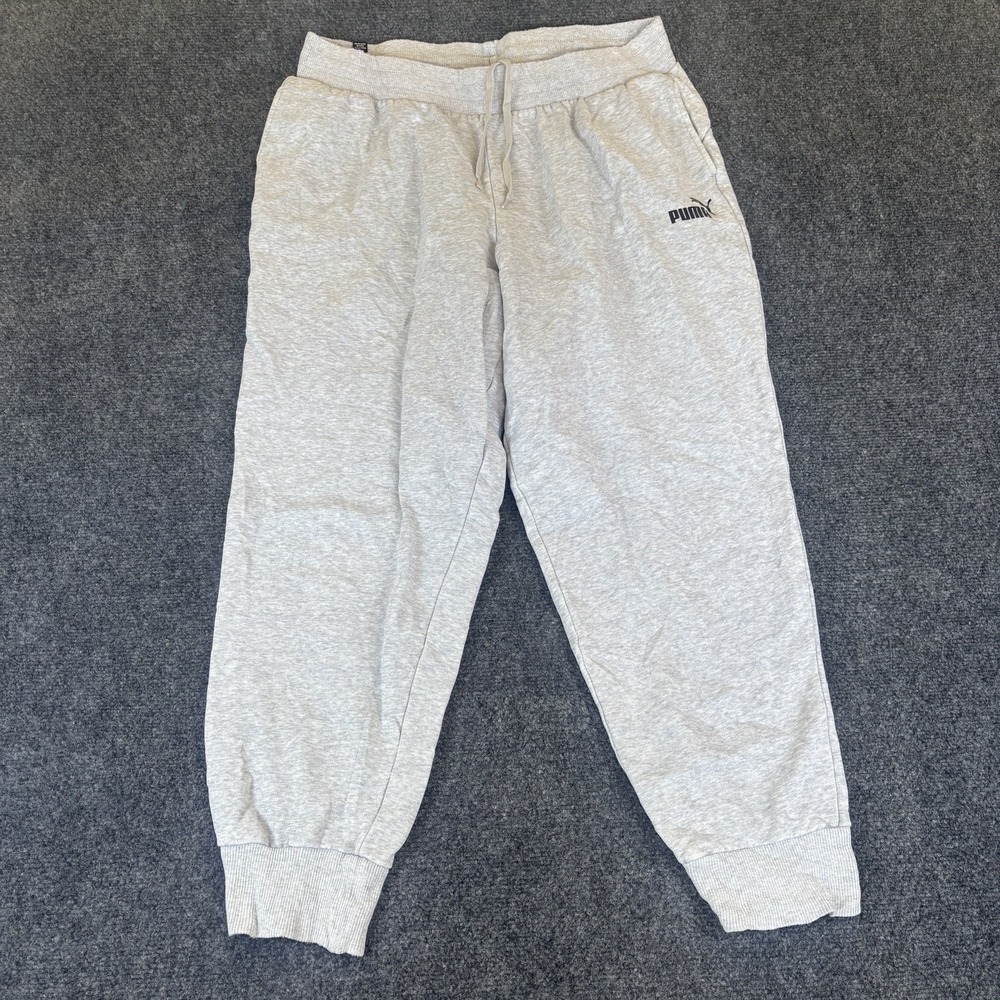 Puma Sweatpants Womens XL Gray Good Fleece Lined High Rise Tapered Leg Logo